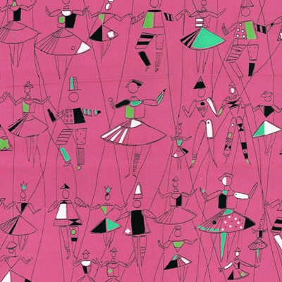 Puppet Ballet printed cotton dress fabric for Associated American Artists, 1953